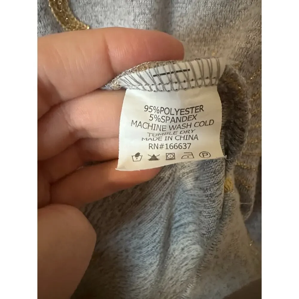 Amelioré medium Women's Celestial Embroidered Top in gray with gold embroidery - Picture 4 of 5